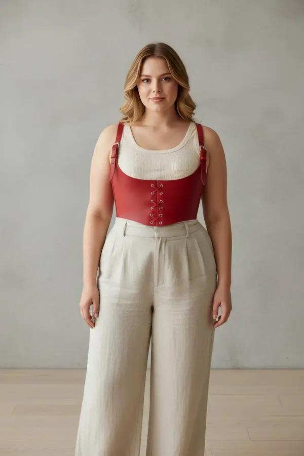 Red Underbust Corset Harness with Front Lacing