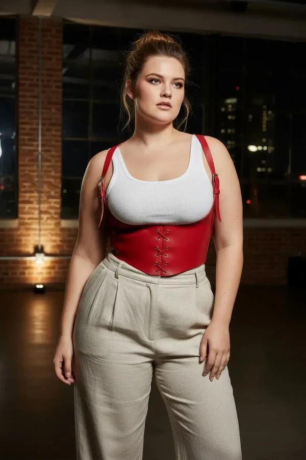 Red Underbust Corset Harness with Front Lacing