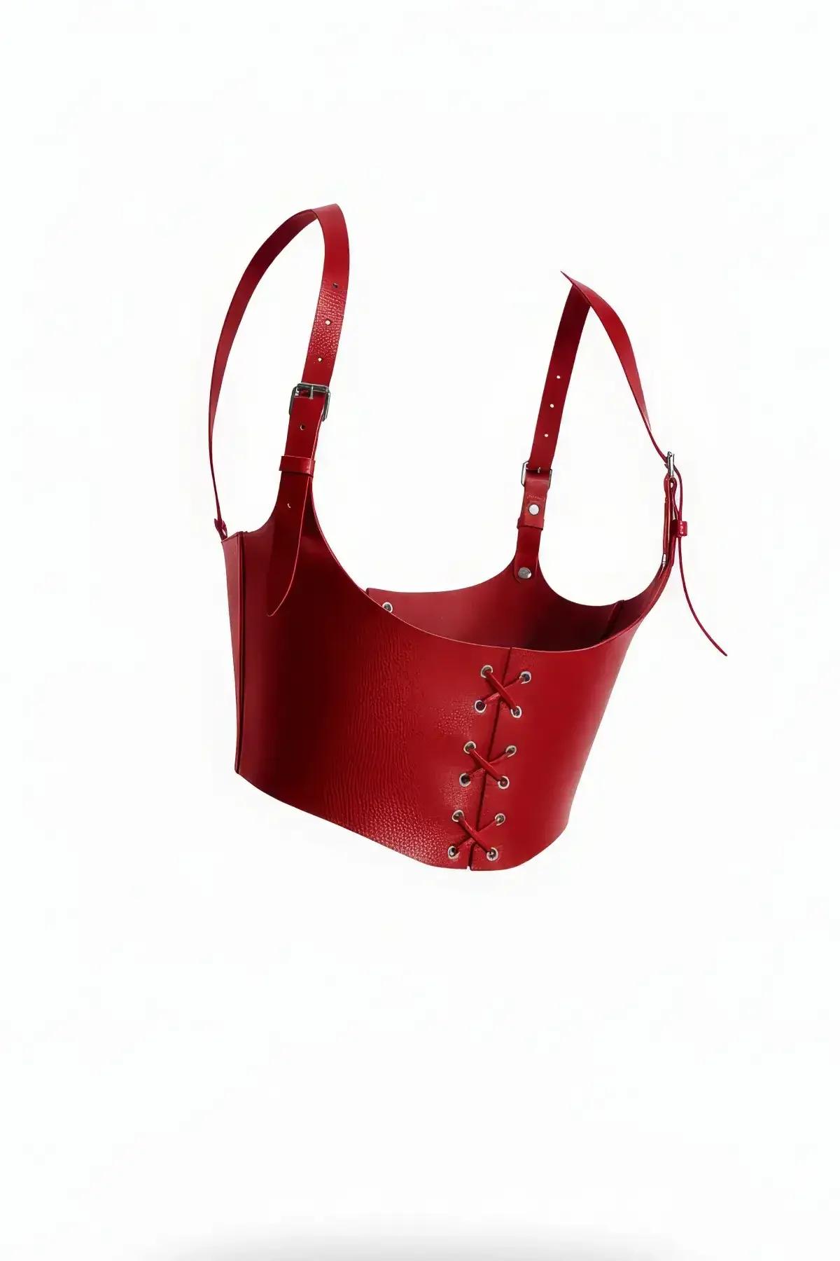 Red Leather Harness Corset Belt for Women - Adjustable Fashion