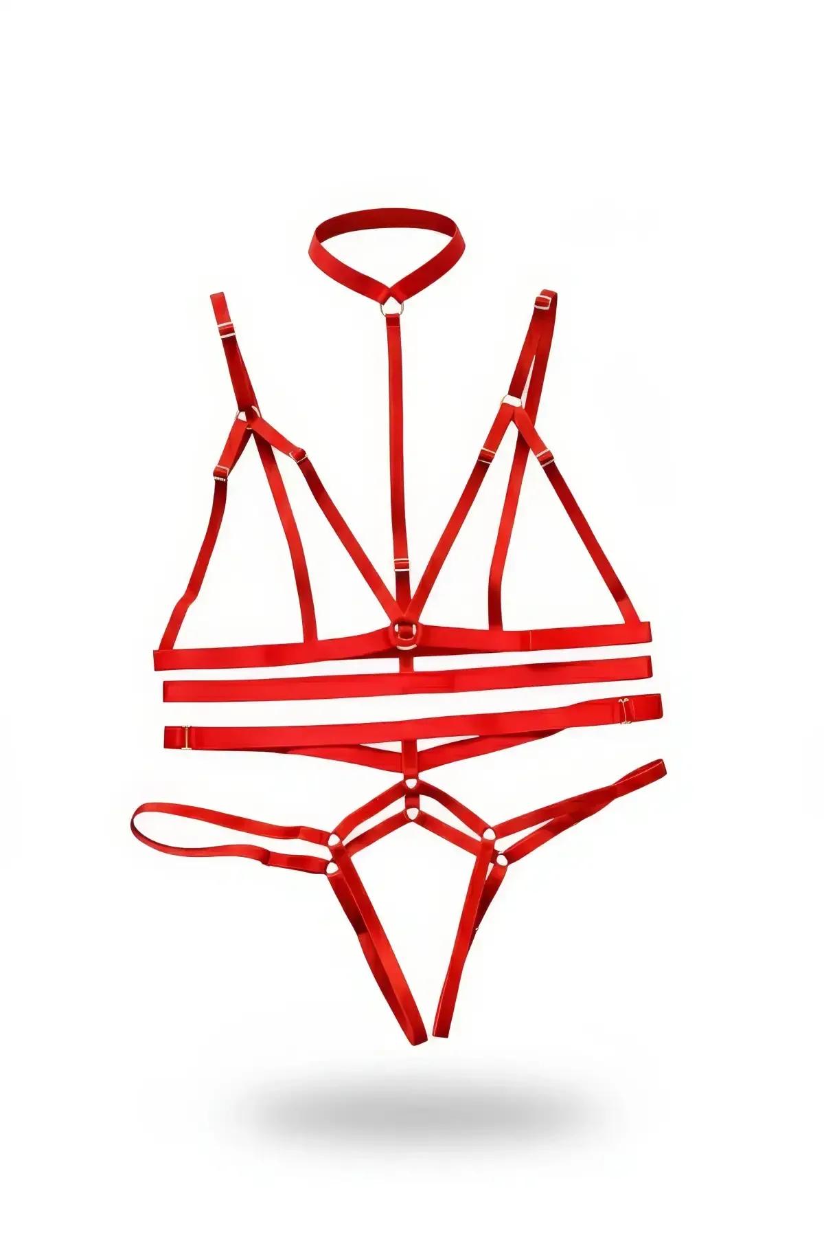Strappy O-Ring Harness Lingerie Set with Choker Thong