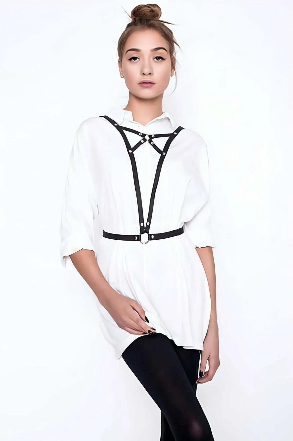 Women's Adjustable Faux Leather Chest Harness for Style