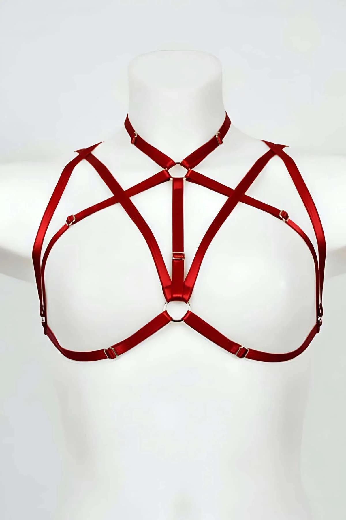 Adjustable Red Strappy Body Harness Lingerie Top