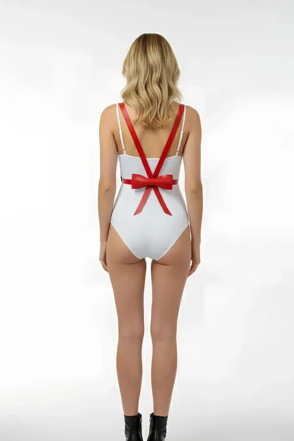 Red Faux Leather Bow Back Waist Harness