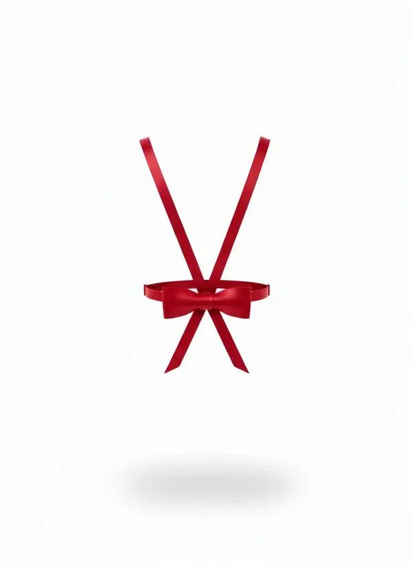 Red Satin Ribbon Harness with Sweet Bow Detail