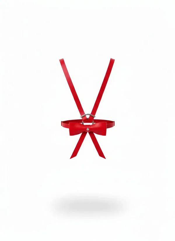 Red Satin Ribbon Harness with Sweet Bow Detail
