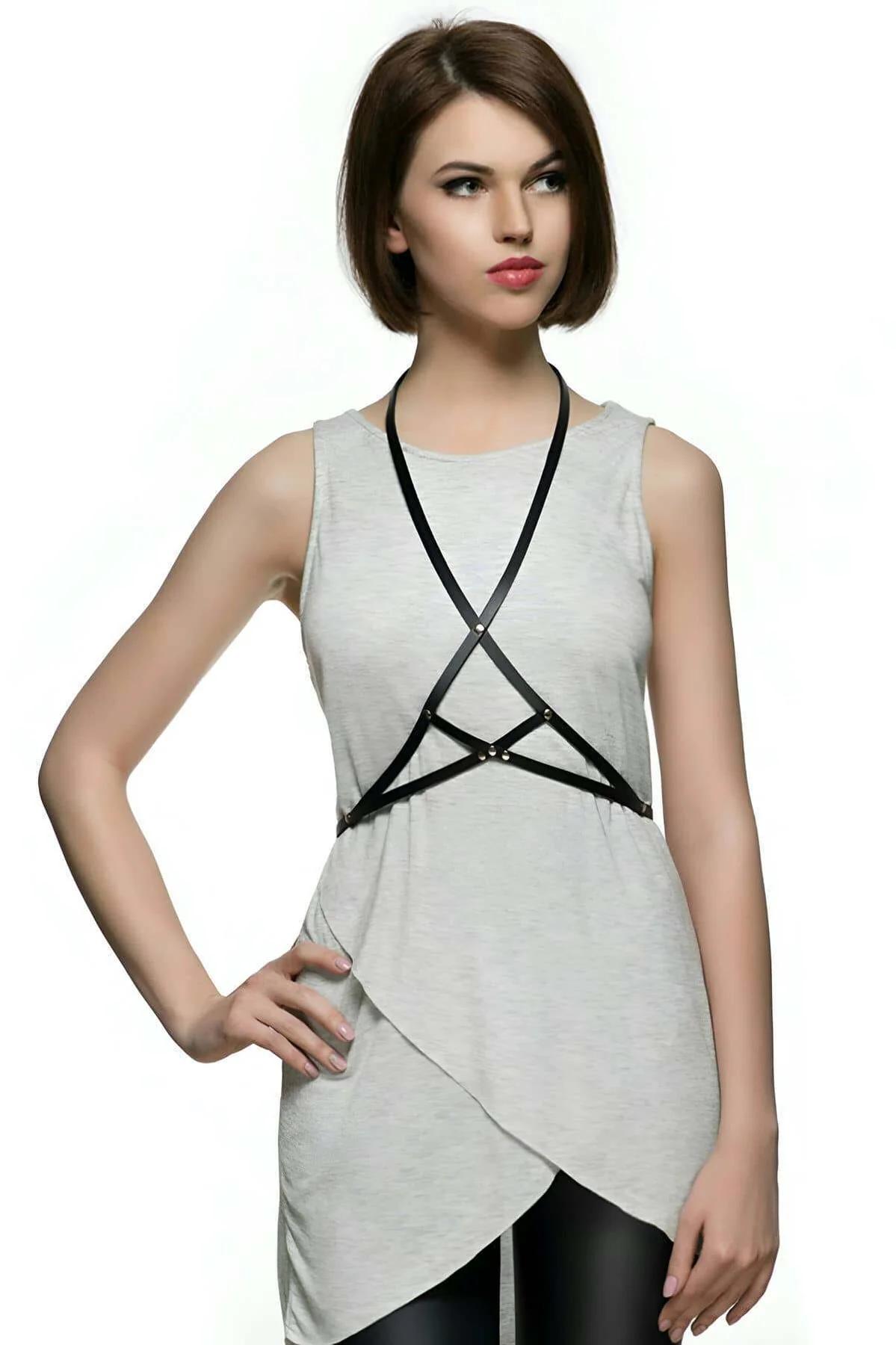 Women's Faux Leather Body Harness - Adjustable Chest Straps