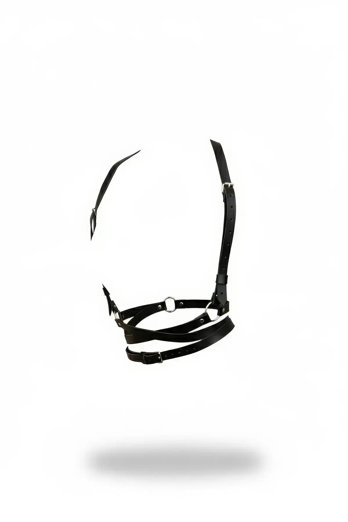 Black Faux Leather Multi-Strap Body Harness with O-Rings