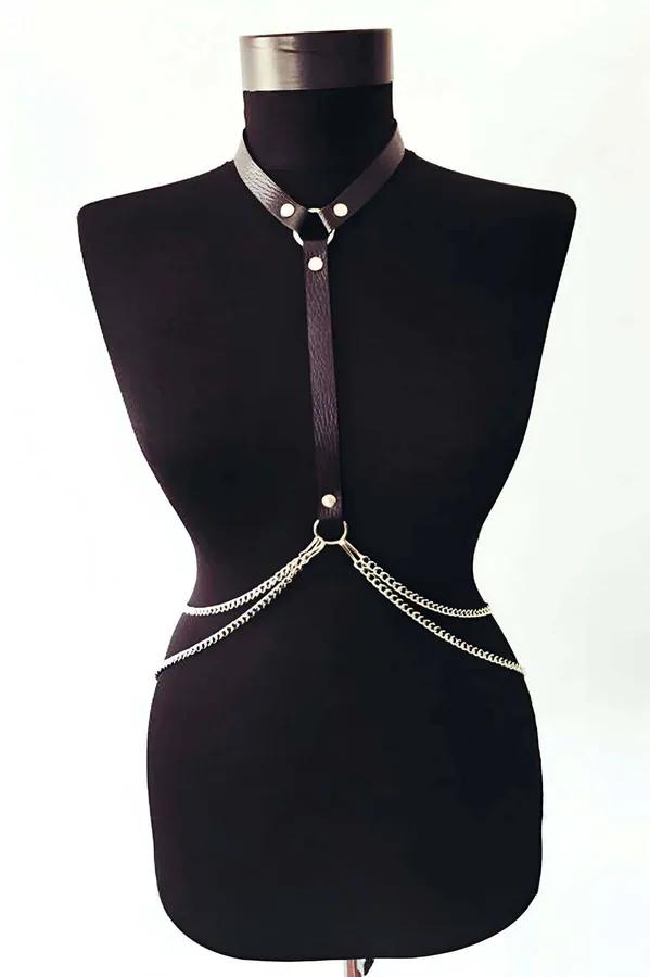 Chain & Faux Leather Harness with O-Ring
