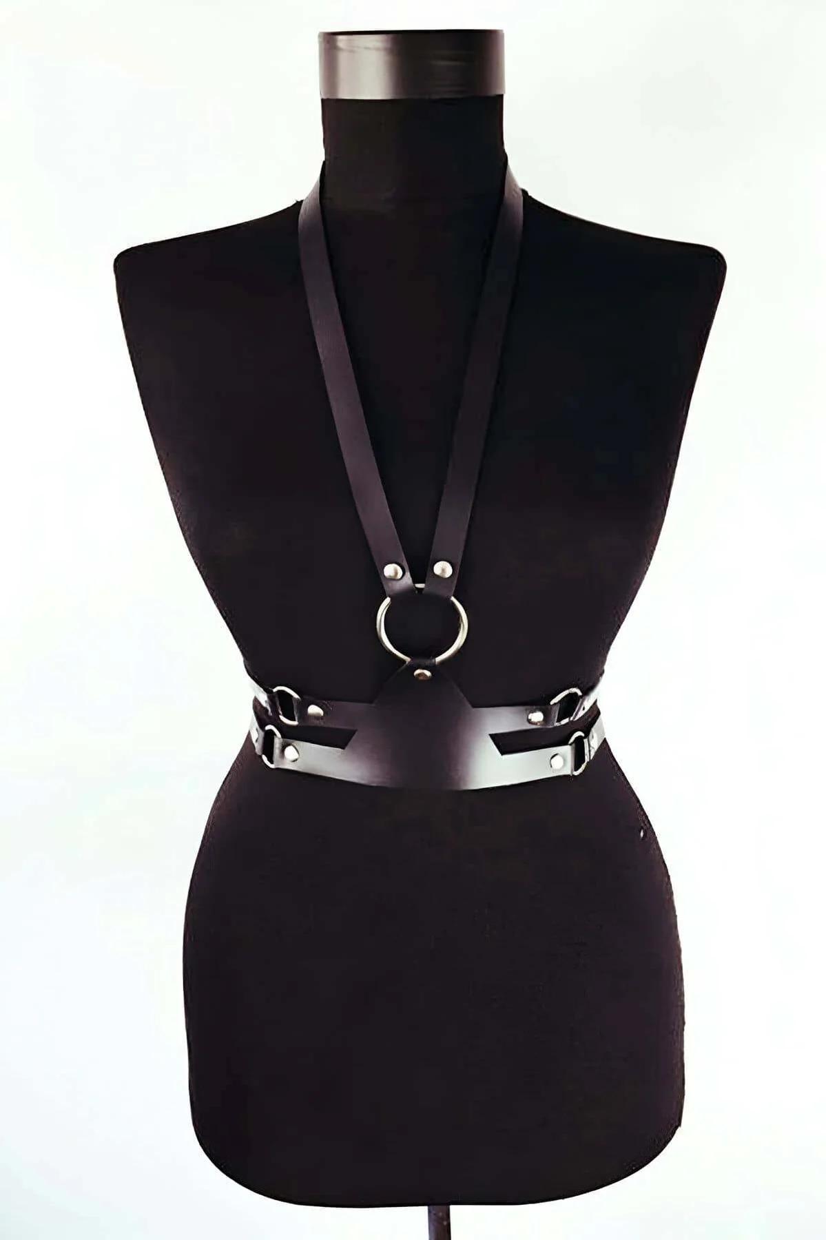 Faux Leather Body Harness for Women - Adjustable Waist & Chest