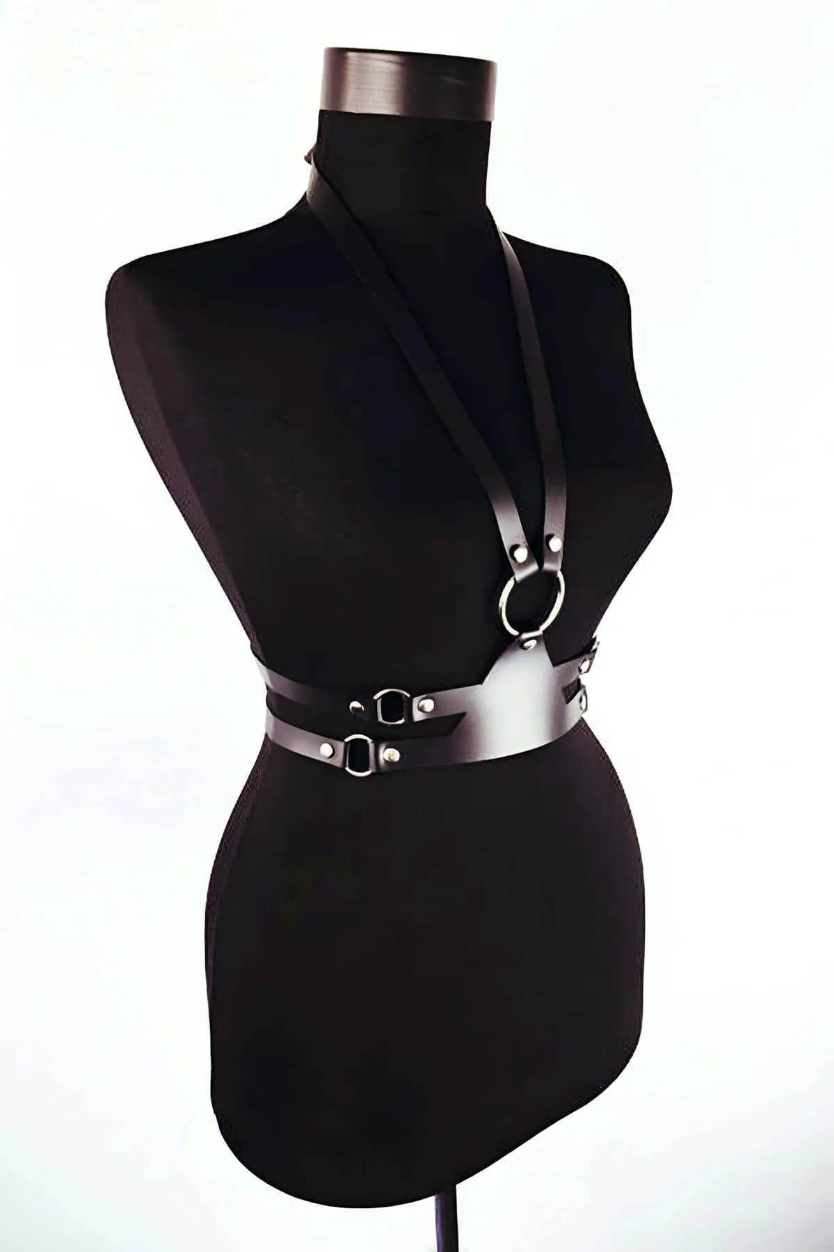Faux Leather Body Harness for Women - Adjustable Waist & Chest