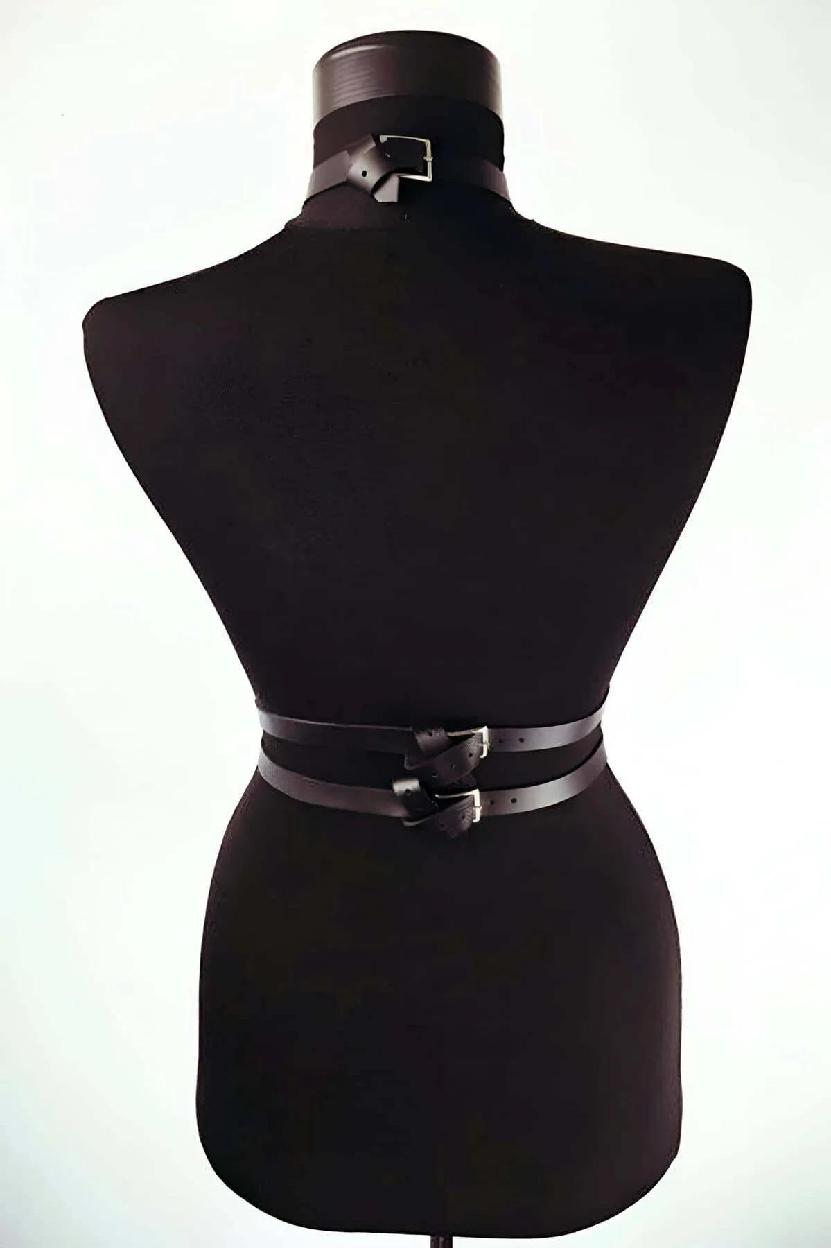 Faux Leather Body Harness for Women - Adjustable Waist & Chest