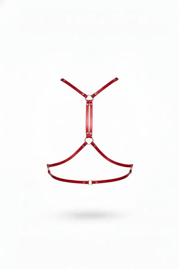 Red Faux Leather Open Chest Body Harness