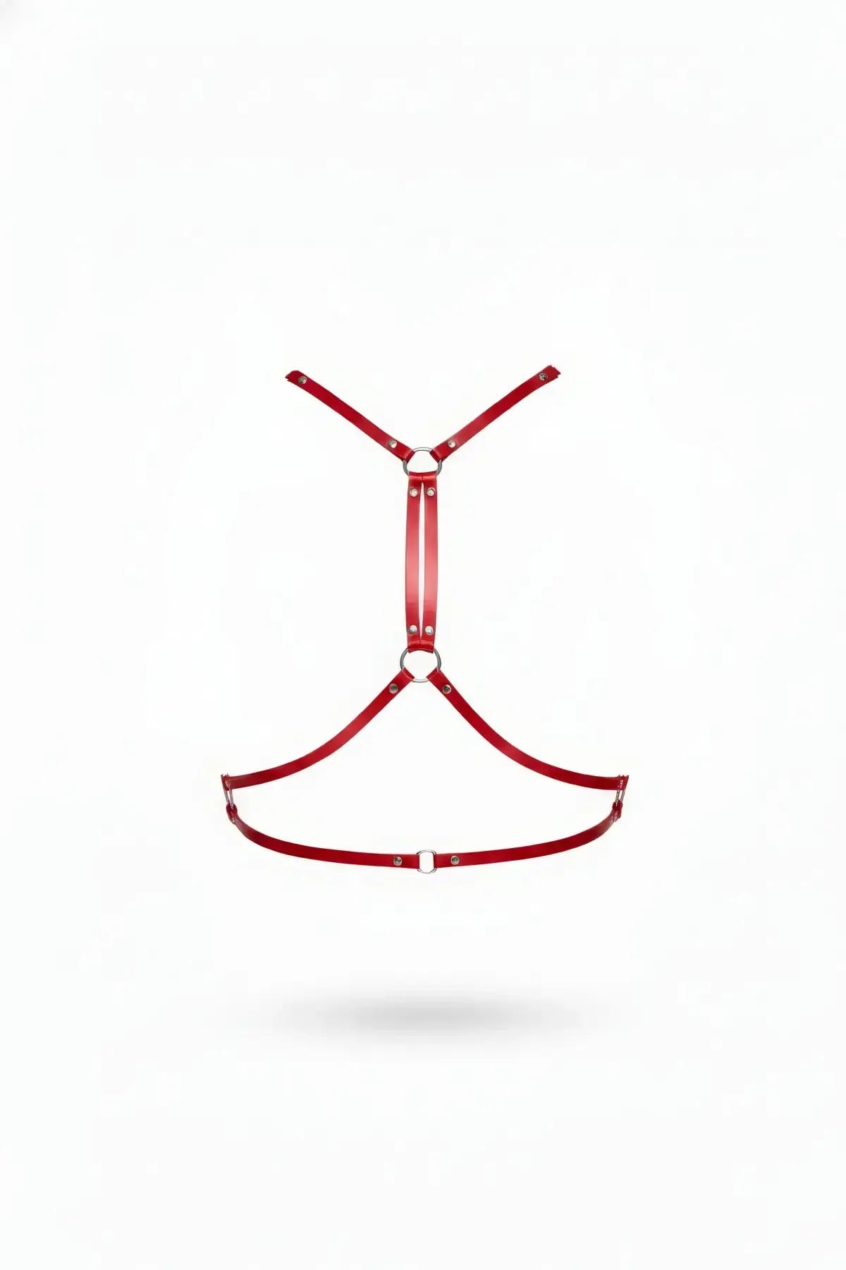 Red Faux Leather Open Chest Body Harness