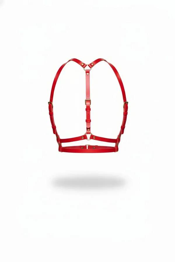 Adjustable Red Faux Leather Chest Harness