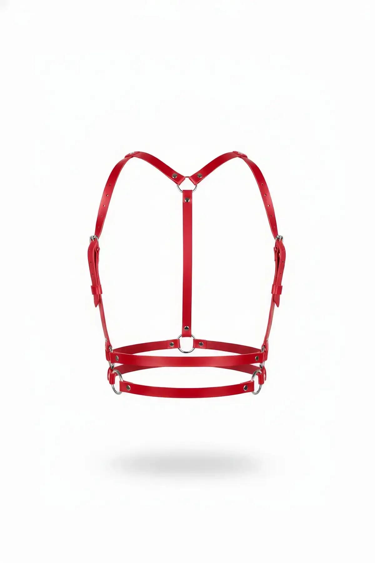 Red Faux Leather Underbust Harness with Dual Ribcage Bands