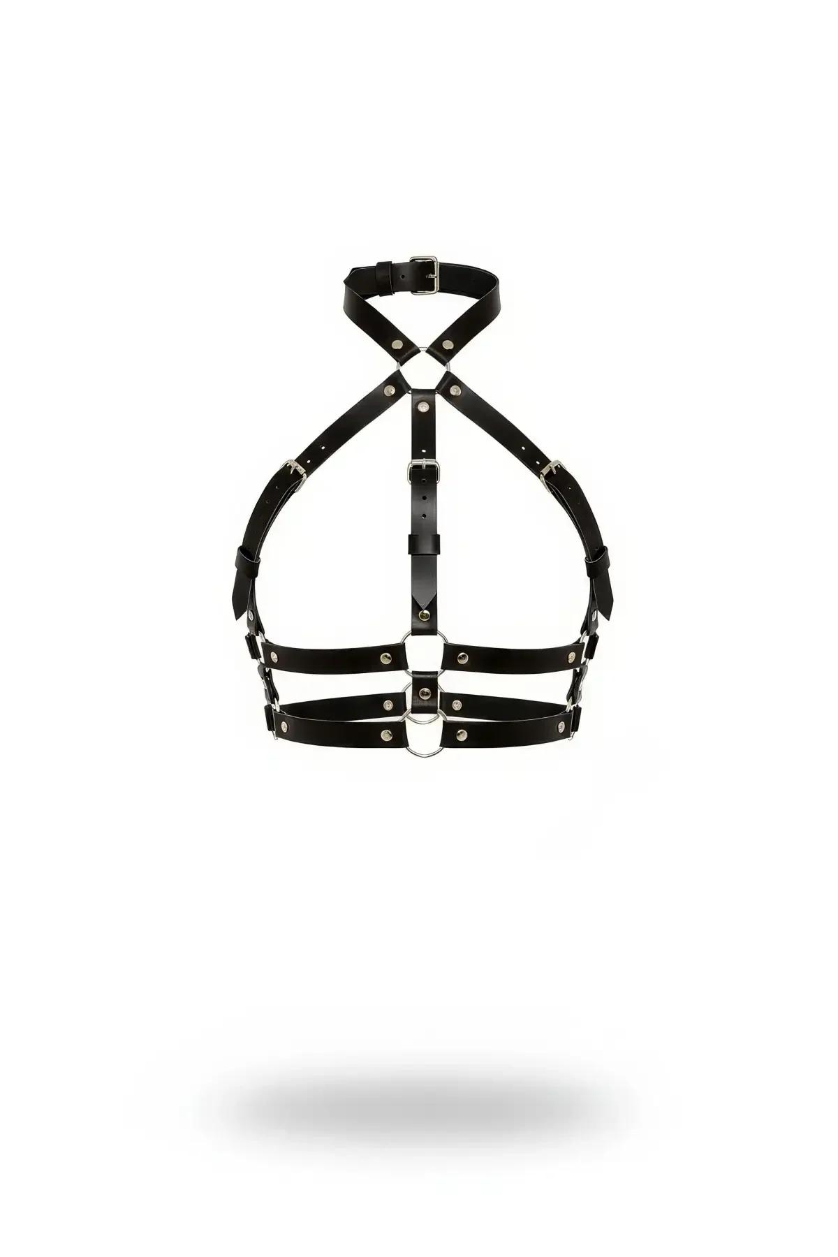 Faux Leather Halter Chest Harness with Multi-Strap Details