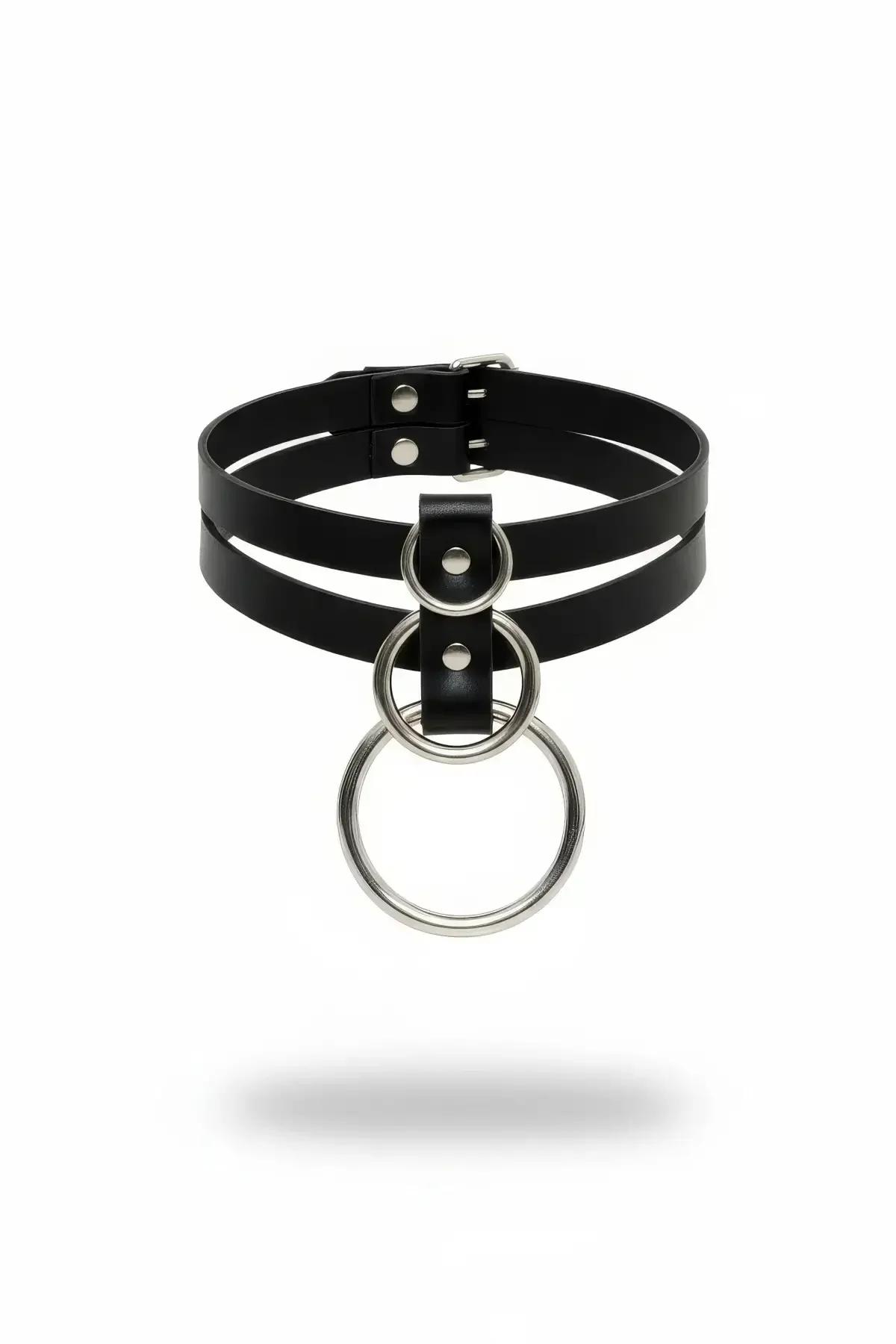 Double Band Faux Leather Choker with Large O-Ring