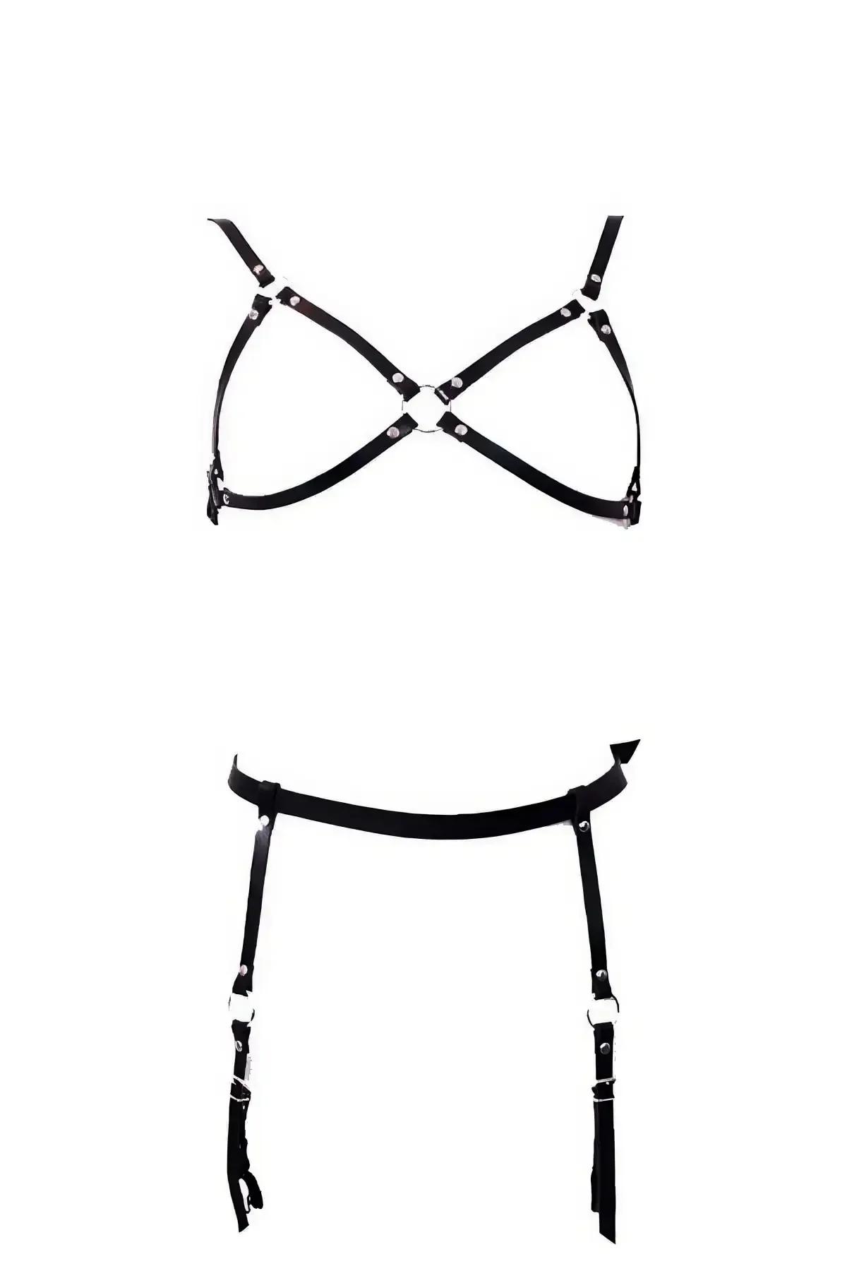 Harness Bra and Garter Belt Set with O-Rings