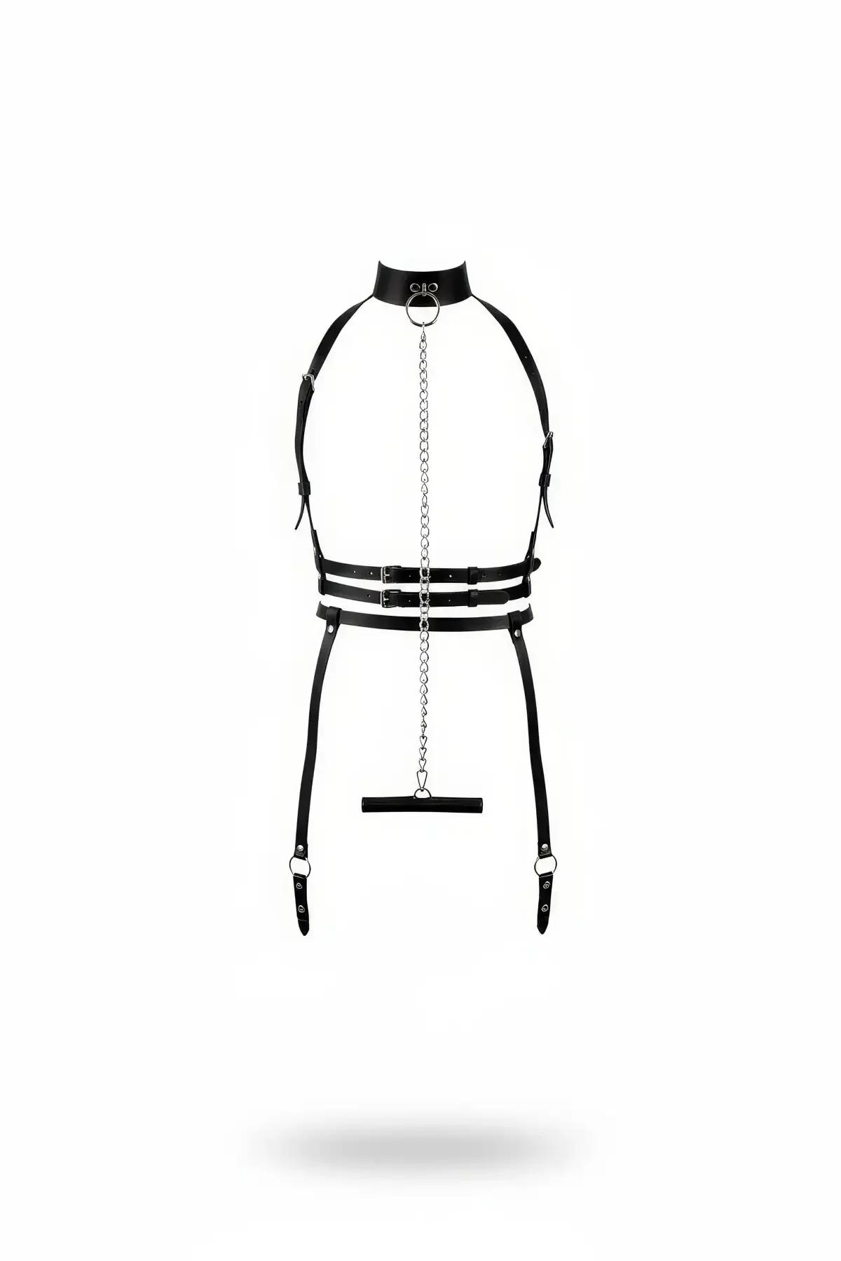Full Body Harness with Neck Collar and Chain Detail