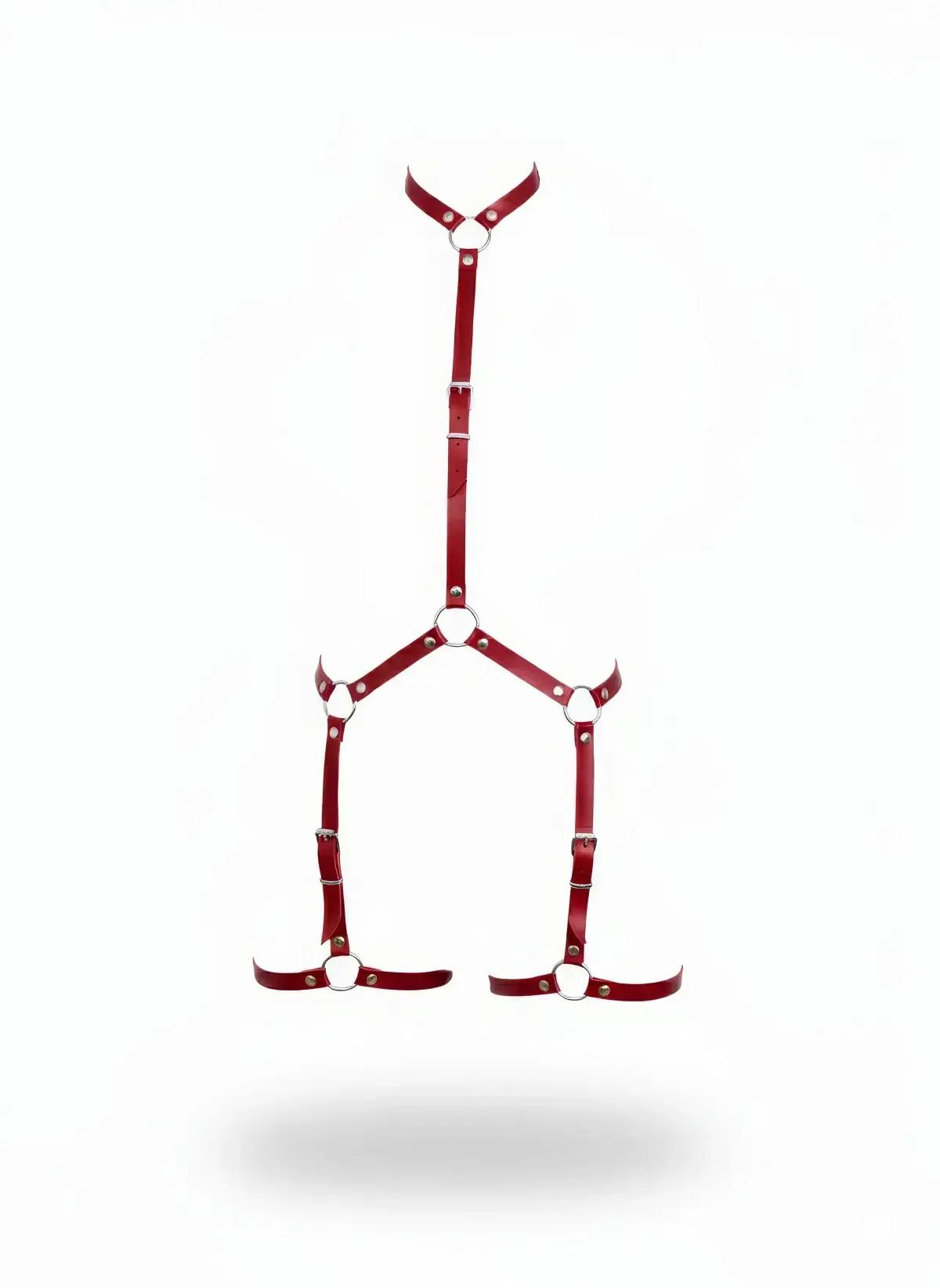 Women's Body Harness Adjustable Red Faux Leather Festival Fashion Lingerie Outfit