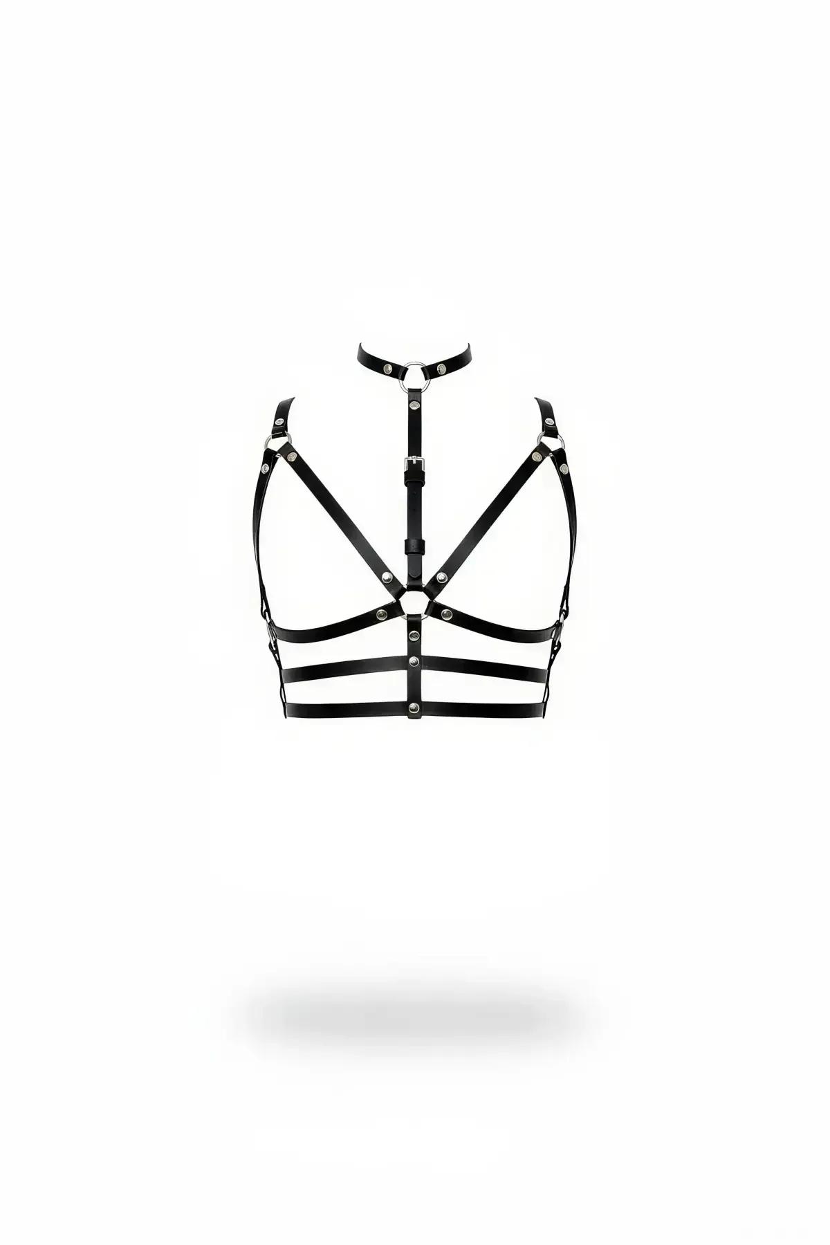 Caged Chest Harness with Neck Collar and O-Rings