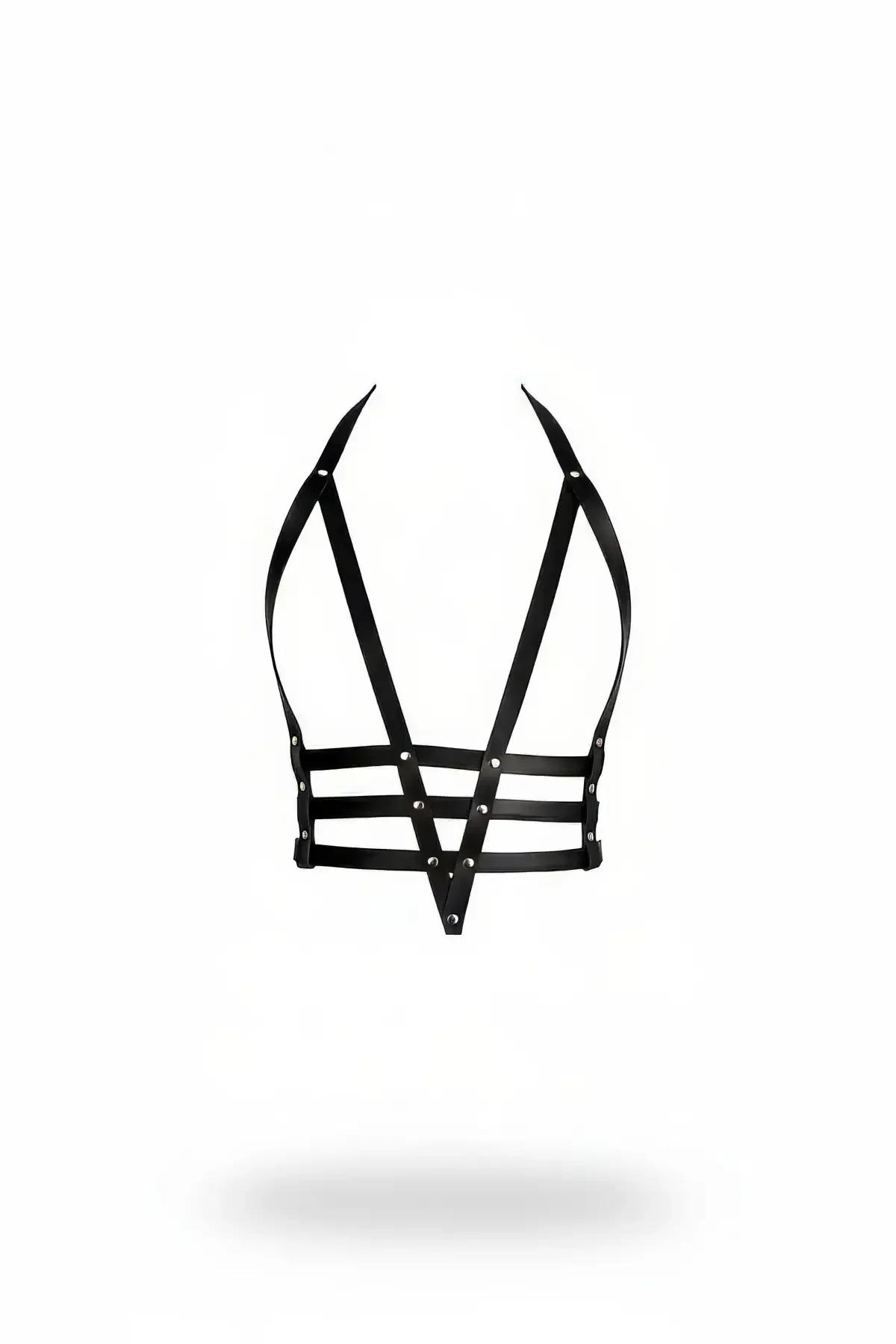 Metal Studded Faux Leather Harness Bralette