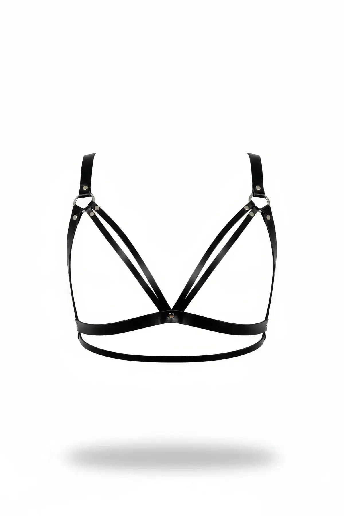 Faux Leather Chest Harness with Geometric O-Rings