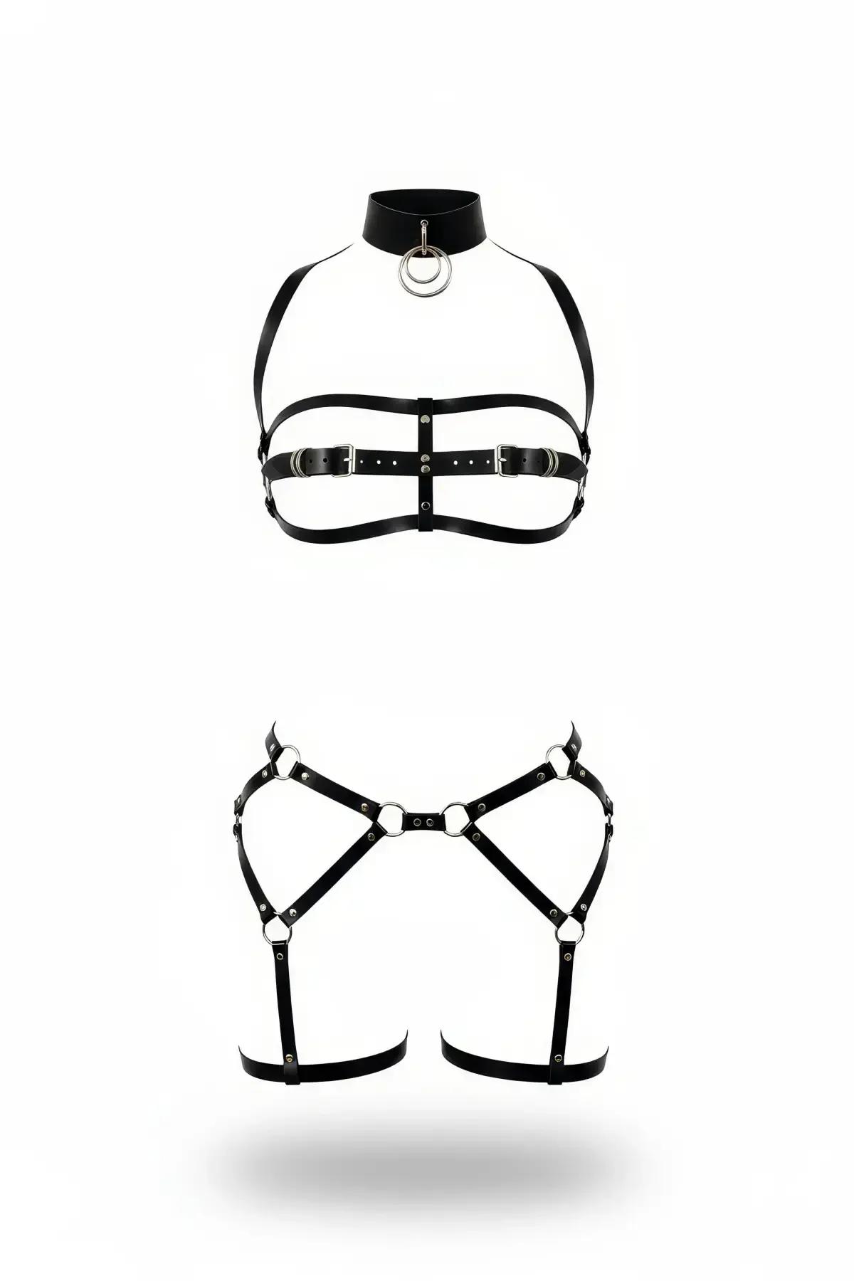 Two-Piece Faux Leather Body Harness with O-Rings & Buckles