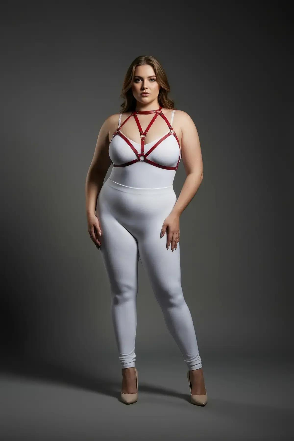 Red Strappy Body Harness with O-Ring Detail