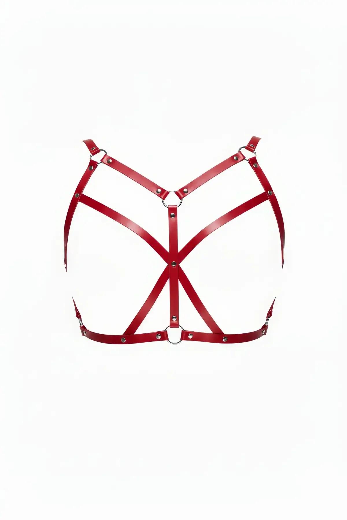 Red Chest Harness with V-Neck and O-Ring Details
