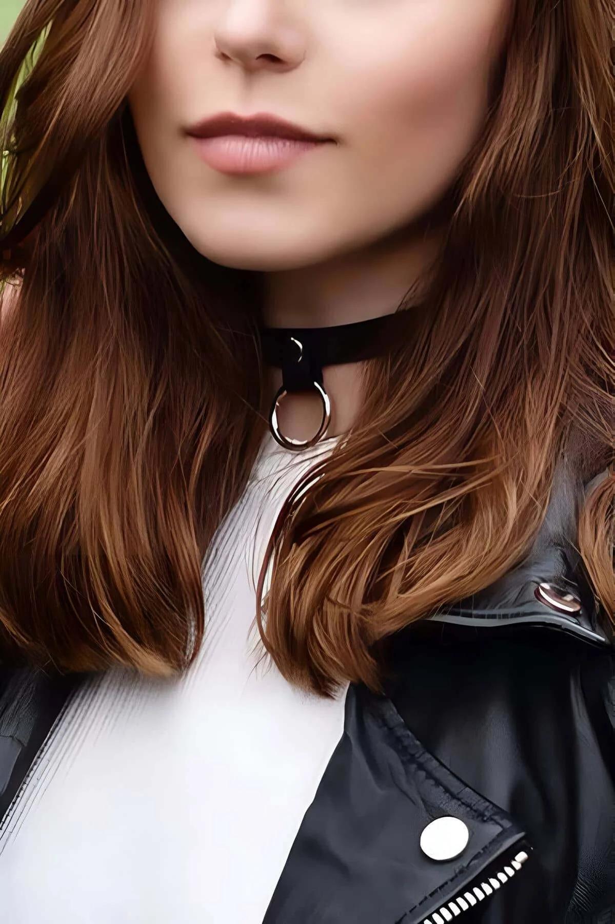 Black Faux Leather O-Ring Choker Necklace