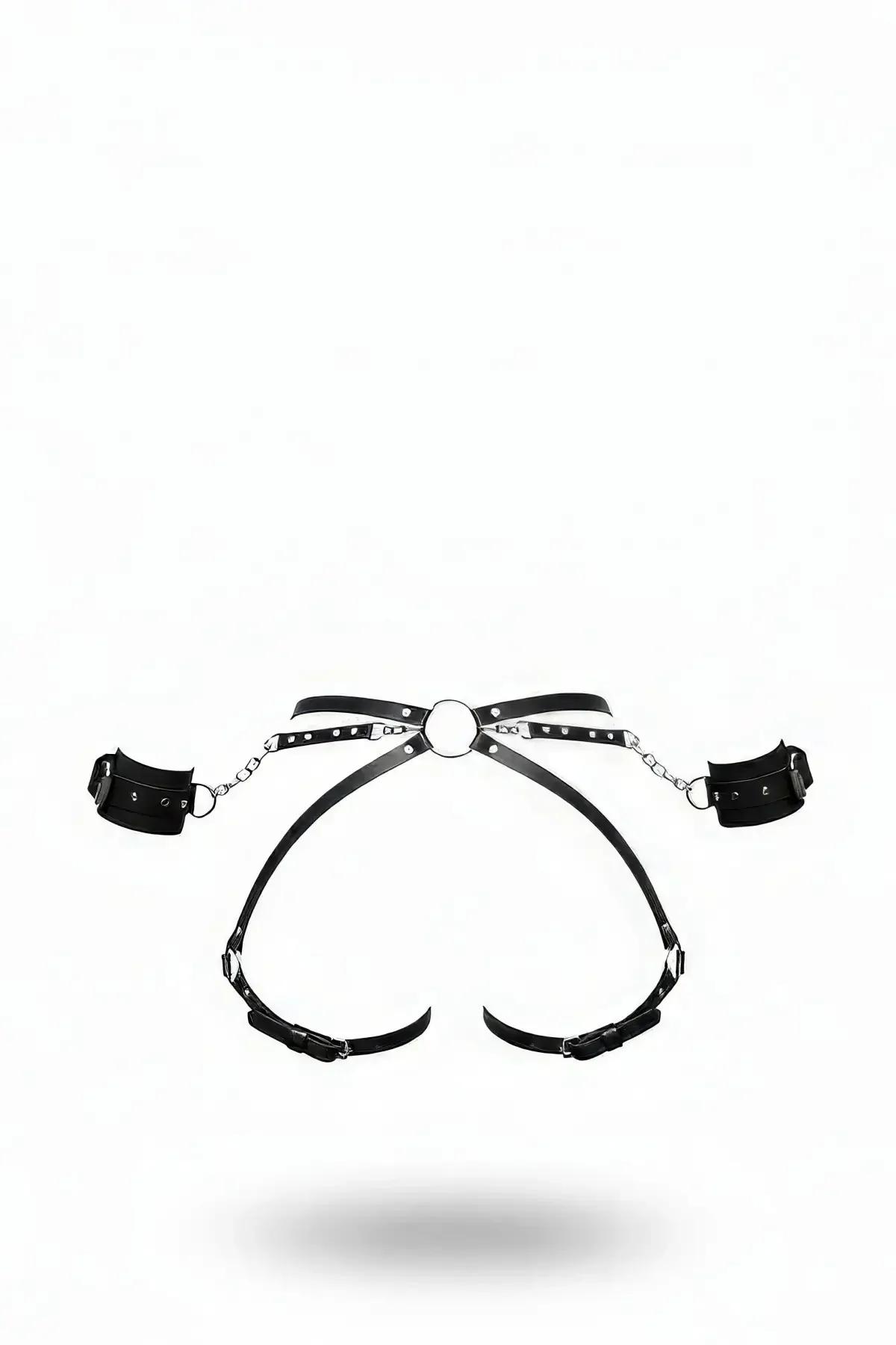 Adjustable Faux Leather Waist Harness with Wrist Cuffs