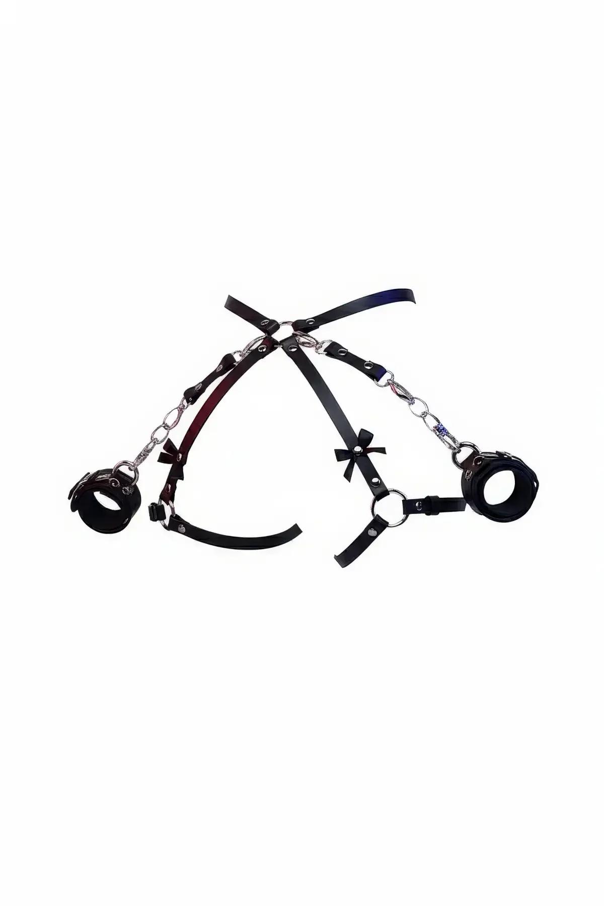 Faux Leather Full Body Harness with Cuffs & Chain