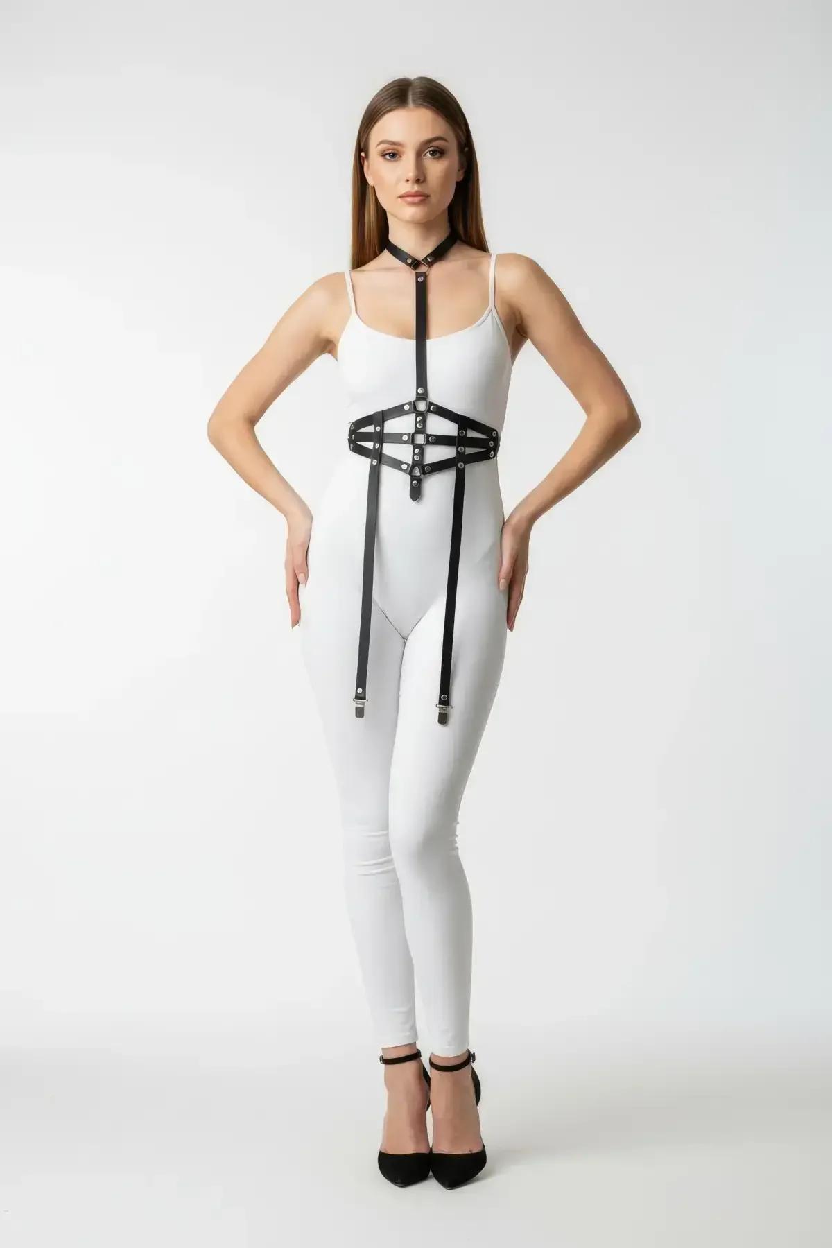 Caged Waist Body Harness with Garter Straps