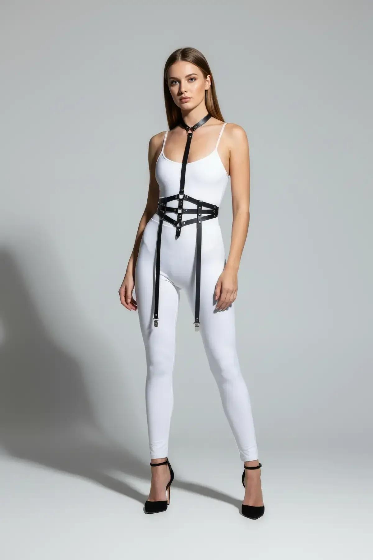 Caged Waist Body Harness with Garter Straps