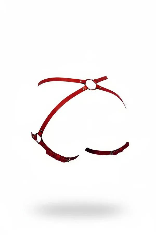 Red Faux Leather Garter Leg Harness with O-Ring