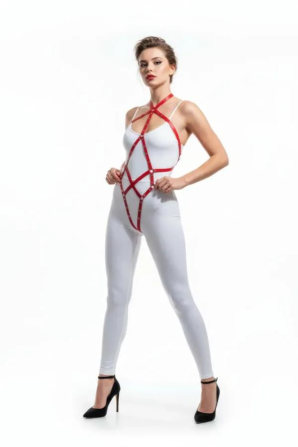 Red Body Harness for Women - Shiny Faux Leather Adjustable Fashion Accessory