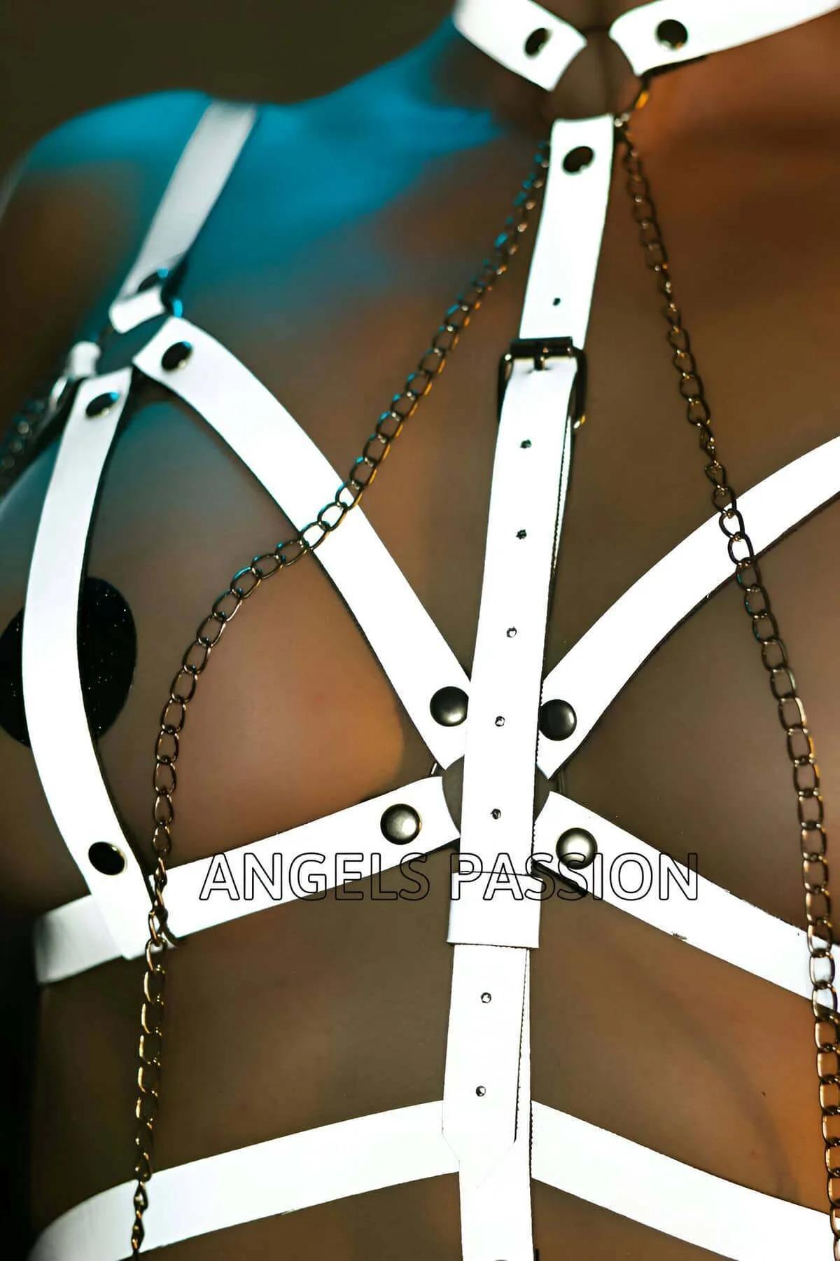 Reflective Body Harness with Adjustable Straps & Chain Detail