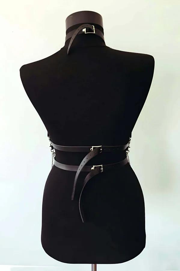 Adjustable Leather Body Harness with Chains for Women