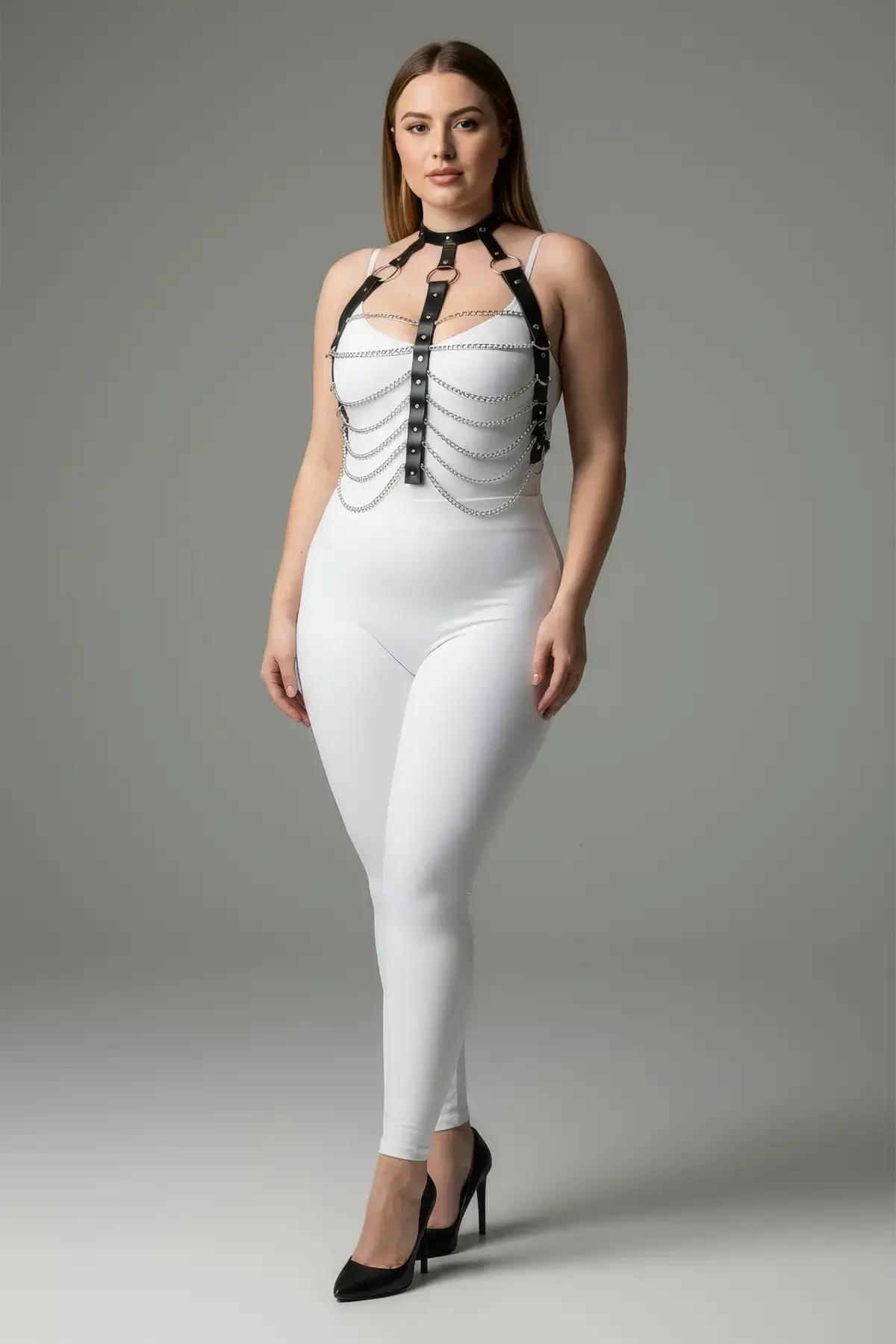 Chain Detail Faux Leather Body Harness