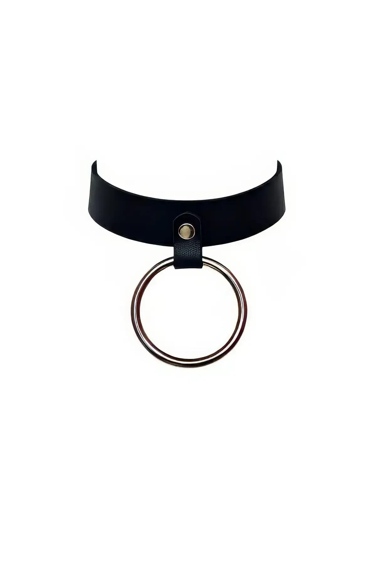 Black O-Ring Faux Leather Choker Necklace