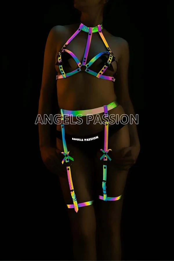 Reflective Rainbow Harness Garter Set