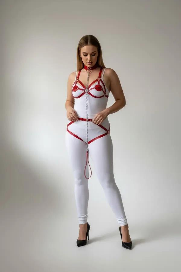 Red Chain Detail Body Harness with Garter Straps
