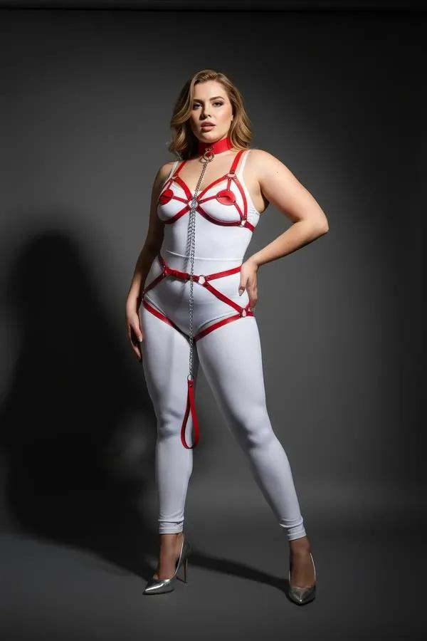 Red Chain Detail Body Harness with Garter Straps