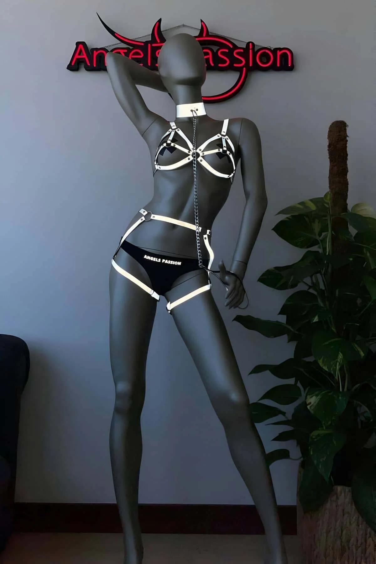 Reflective Body Harness Set with Collar, Bra & Garters