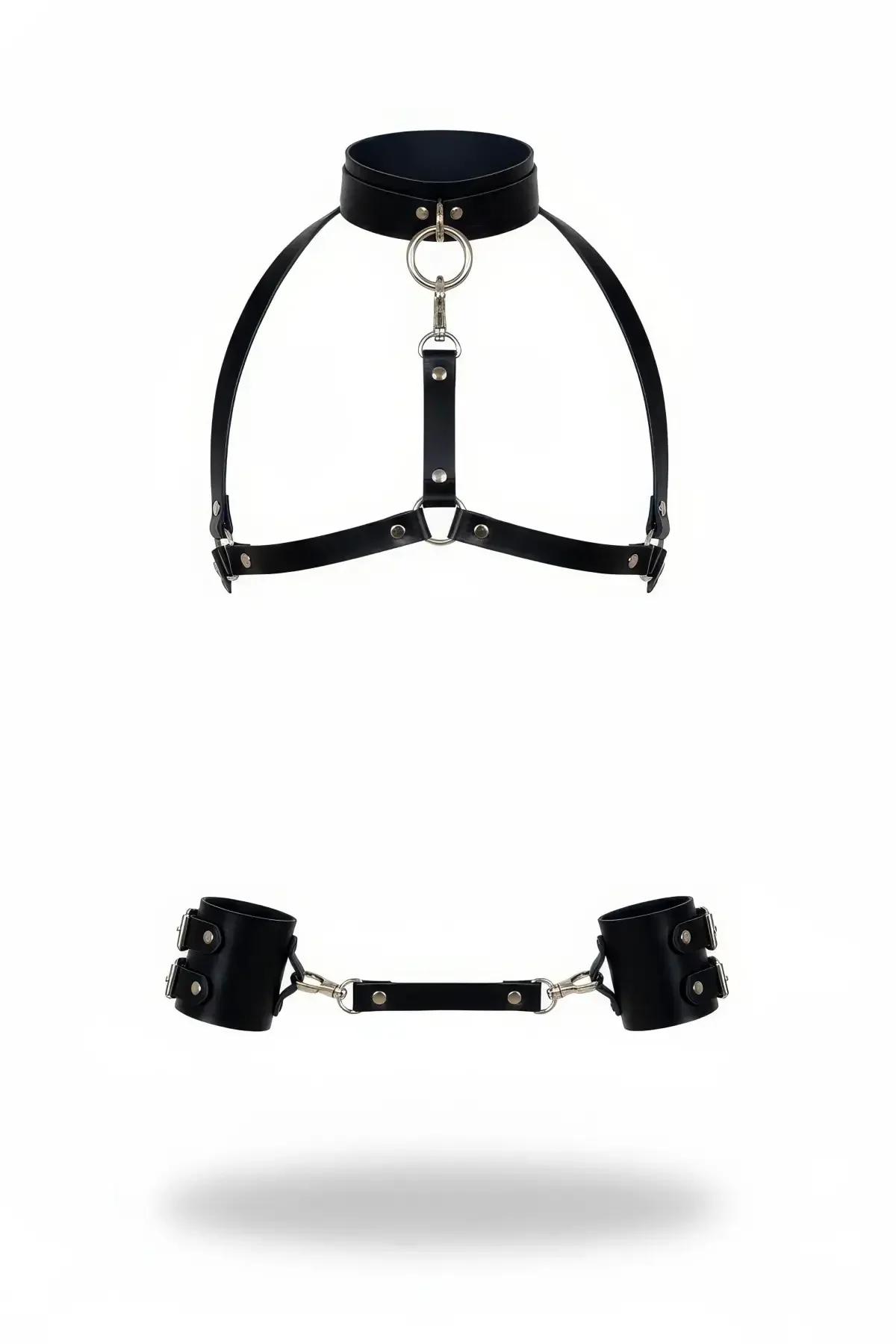 Black Body Harness with Detachable Handcuffs