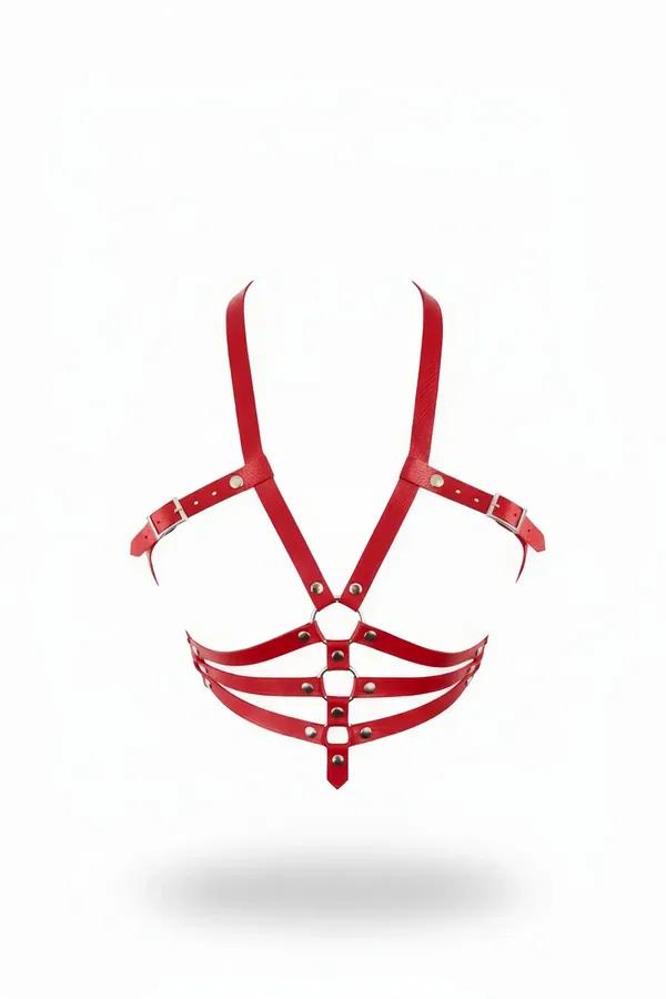 Red Caged Chest Harness with Adjustable Buckles