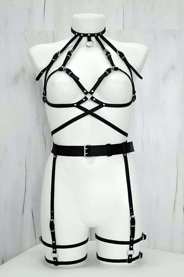 Women's Leather Body Harness Set - Adjustable Strappy Lingerie