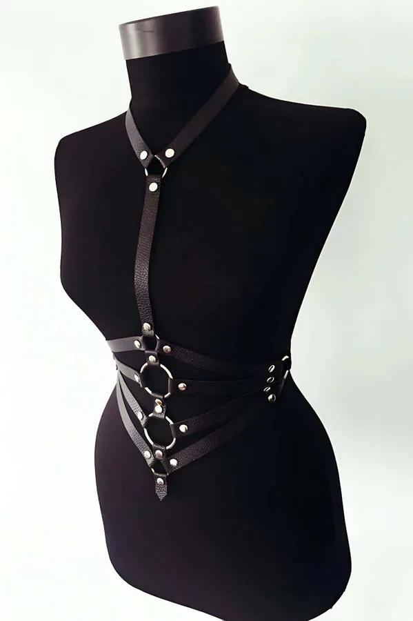 Adjustable Faux Leather Body Harness with O-Rings