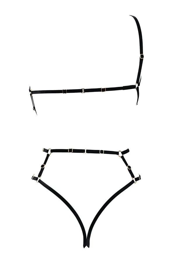 Adjustable Elastic Strappy Body Harness with O-Ring Center